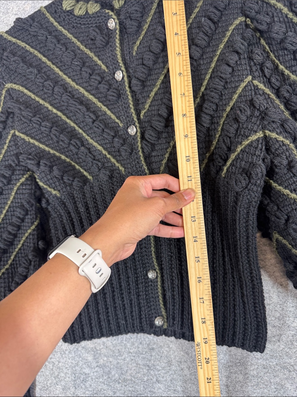 Vintage 80s Black Cropped Puff Sleeve Knit Cardigan Boho Handmade No Size - Picture 7 of 13